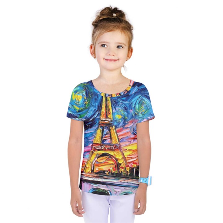 Eiffel Tower Starry Night Print Van Gogh Kids  One Piece T-Shirt