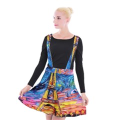 Eiffel Tower Starry Night Print Van Gogh Suspender Skater Skirt