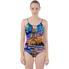 Eiffel Tower Starry Night Print Van Gogh Cut Out Top Tankini Set