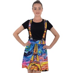 Eiffel Tower Starry Night Print Van Gogh Velvet Suspender Skater Skirt by Maspions