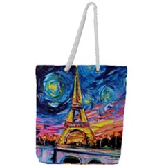 Eiffel Tower Starry Night Print Van Gogh Full Print Rope Handle Tote (large) by Maspions