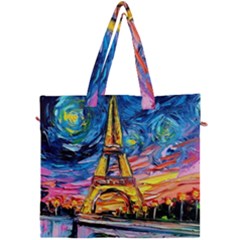 Eiffel Tower Starry Night Print Van Gogh Canvas Travel Bag by Maspions