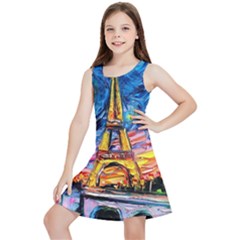 Eiffel Tower Starry Night Print Van Gogh Kids  Lightweight Sleeveless Dress