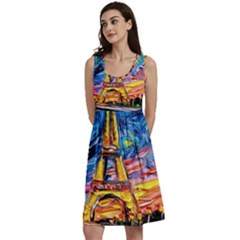 Eiffel Tower Starry Night Print Van Gogh Classic Skater Dress