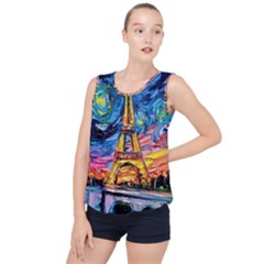 Eiffel Tower Starry Night Print Van Gogh Bubble Hem Chiffon Tank Top