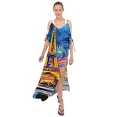 Eiffel Tower Starry Night Print Van Gogh Maxi Chiffon Cover Up Dress