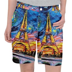 Eiffel Tower Starry Night Print Van Gogh Women s Pocket Shorts