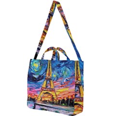 Eiffel Tower Starry Night Print Van Gogh Square Shoulder Tote Bag by Maspions