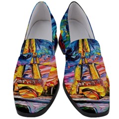 Eiffel Tower Starry Night Print Van Gogh Women s Chunky Heel Loafers