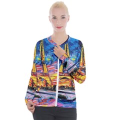 Eiffel Tower Starry Night Print Van Gogh Casual Zip Up Jacket