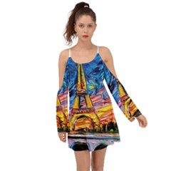 Eiffel Tower Starry Night Print Van Gogh Boho Dress