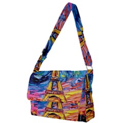 Eiffel Tower Starry Night Print Van Gogh Full Print Messenger Bag (l)