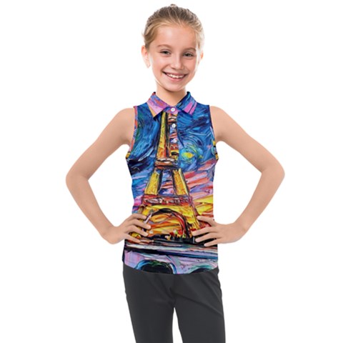 Eiffel Tower Starry Night Print Van Gogh Kids  Sleeveless Polo T-shirt by Maspions