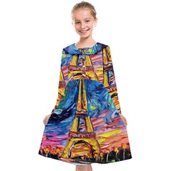 Eiffel Tower Starry Night Print Van Gogh Kids  Midi Sailor Dress by Maspions