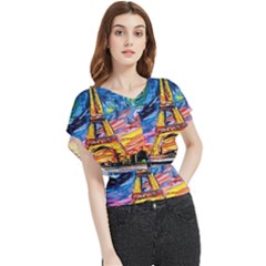 Eiffel Tower Starry Night Print Van Gogh Butterfly Chiffon Blouse