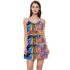 Eiffel Tower Starry Night Print Van Gogh Short Frill Dress