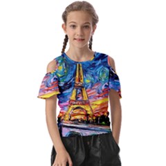 Eiffel Tower Starry Night Print Van Gogh Kids  Butterfly Cutout T-shirt