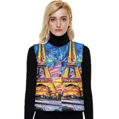 Eiffel Tower Starry Night Print Van Gogh Women s Button Up Puffer Vest