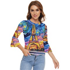 Eiffel Tower Starry Night Print Van Gogh Bell Sleeve Top