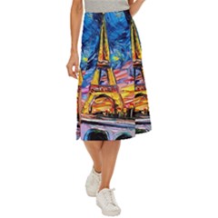 Eiffel Tower Starry Night Print Van Gogh Midi Panel Skirt