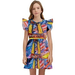 Eiffel Tower Starry Night Print Van Gogh Kids  Winged Sleeve Dress by Maspions