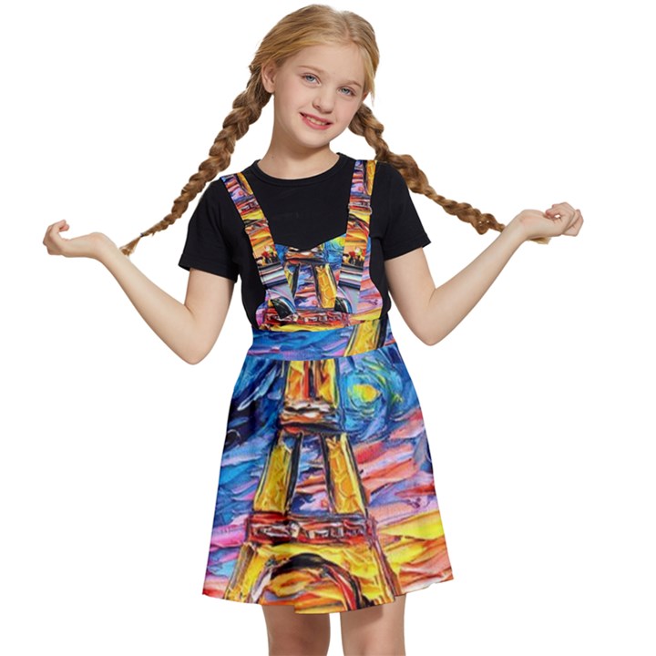 Eiffel Tower Starry Night Print Van Gogh Kids  Apron Dress