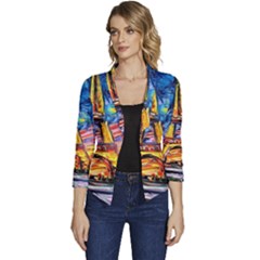 Eiffel Tower Starry Night Print Van Gogh Women s Casual 3/4 Sleeve Spring Jacket