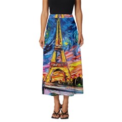 Eiffel Tower Starry Night Print Van Gogh Classic Midi Chiffon Skirt