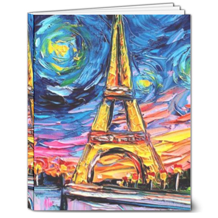 Eiffel Tower Starry Night Print Van Gogh 8  x 10  Hardcover Notebook