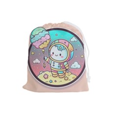 Boy Astronaut Cotton Candy Childhood Fantasy Tale Literature Planet Universe Kawaii Nature Cute Clou Drawstring Pouch (large) by Maspions