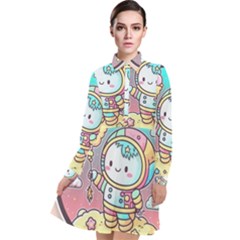 Boy Astronaut Cotton Candy Childhood Fantasy Tale Literature Planet Universe Kawaii Nature Cute Clou Long Sleeve Chiffon Shirt Dress by Maspions