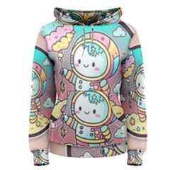 Boy Astronaut Cotton Candy Childhood Fantasy Tale Literature Planet Universe Kawaii Nature Cute Clou Women s Pullover Hoodie by Maspions