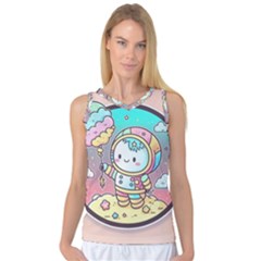 Boy Astronaut Cotton Candy Childhood Fantasy Tale Literature Planet Universe Kawaii Nature Cute Clou Women s Basketball Tank Top by Maspions