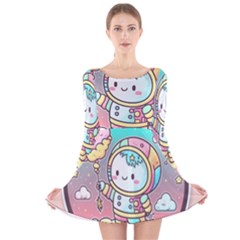 Boy Astronaut Cotton Candy Childhood Fantasy Tale Literature Planet Universe Kawaii Nature Cute Clou Long Sleeve Velvet Skater Dress