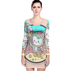 Boy Astronaut Cotton Candy Childhood Fantasy Tale Literature Planet Universe Kawaii Nature Cute Clou Long Sleeve Velvet Bodycon Dress