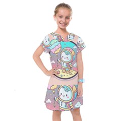 Boy Astronaut Cotton Candy Childhood Fantasy Tale Literature Planet Universe Kawaii Nature Cute Clou Kids  Drop Waist Dress