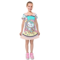 Boy Astronaut Cotton Candy Childhood Fantasy Tale Literature Planet Universe Kawaii Nature Cute Clou Kids  Short Sleeve Velvet Dress