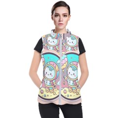 Boy Astronaut Cotton Candy Childhood Fantasy Tale Literature Planet Universe Kawaii Nature Cute Clou Women s Puffer Vest