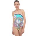 Boy Astronaut Cotton Candy Childhood Fantasy Tale Literature Planet Universe Kawaii Nature Cute Clou Classic One Shoulder Swimsuit View1