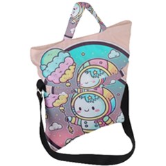 Boy Astronaut Cotton Candy Childhood Fantasy Tale Literature Planet Universe Kawaii Nature Cute Clou Fold Over Handle Tote Bag by Maspions