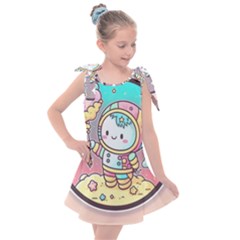 Boy Astronaut Cotton Candy Childhood Fantasy Tale Literature Planet Universe Kawaii Nature Cute Clou Kids  Tie Up Tunic Dress by Maspions