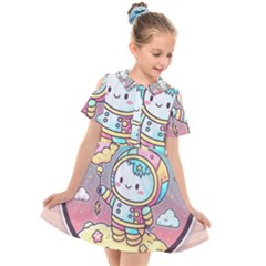 Boy Astronaut Cotton Candy Childhood Fantasy Tale Literature Planet Universe Kawaii Nature Cute Clou Kids  Short Sleeve Shirt Dress by Maspions