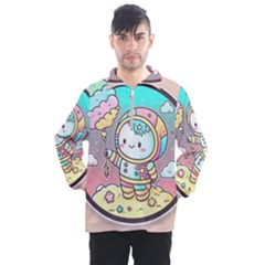 Boy Astronaut Cotton Candy Childhood Fantasy Tale Literature Planet Universe Kawaii Nature Cute Clou Men s Half Zip Pullover