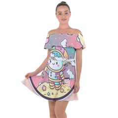 Boy Astronaut Cotton Candy Childhood Fantasy Tale Literature Planet Universe Kawaii Nature Cute Clou Off Shoulder Velour Dress by Maspions