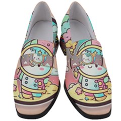 Boy Astronaut Cotton Candy Childhood Fantasy Tale Literature Planet Universe Kawaii Nature Cute Clou Women s Chunky Heel Loafers by Maspions