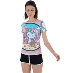 Boy Astronaut Cotton Candy Childhood Fantasy Tale Literature Planet Universe Kawaii Nature Cute Clou Back Circle Cutout Sports T-shirt by Maspions