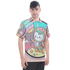 Boy Astronaut Cotton Candy Childhood Fantasy Tale Literature Planet Universe Kawaii Nature Cute Clou Men s Polo T-shirt by Maspions