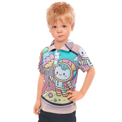 Boy Astronaut Cotton Candy Childhood Fantasy Tale Literature Planet Universe Kawaii Nature Cute Clou Kids  Polo T-shirt by Maspions