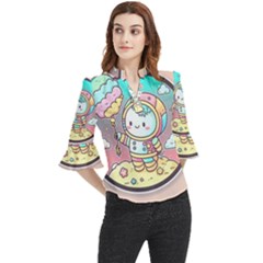 Boy Astronaut Cotton Candy Childhood Fantasy Tale Literature Planet Universe Kawaii Nature Cute Clou Loose Horn Sleeve Chiffon Blouse