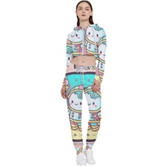 Boy Astronaut Cotton Candy Childhood Fantasy Tale Literature Planet Universe Kawaii Nature Cute Clou Cropped Zip Up Lounge Set by Maspions